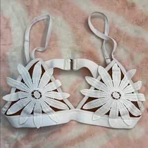 White Fox Boutique Swim White Floral Appliqué Bralette/ Bra top